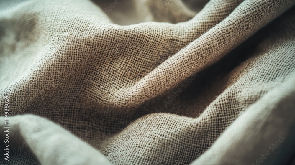 Aufkleber natural linen fabric texture close up in soft beige tones with gentle folds and empty space for text