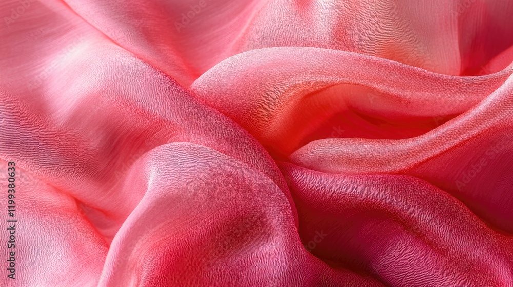 Poster close up of flowing pink viscose silk fabric with soft focus texture and ample empty space for text 