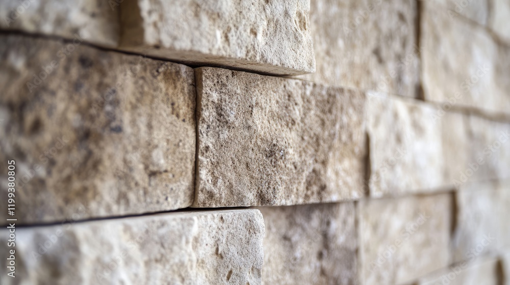 Poster close up of textured travertine marble stone wall in beige tones with empty copy space for design el