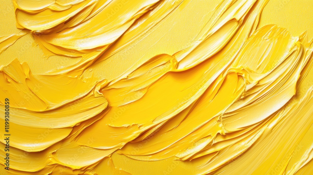 Poster close up texture of vibrant yellow paint swirls with smooth glossy finish perfect for text overlay a