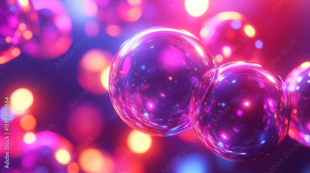 Poster a vibrant close-up of colorful bubbles reflecting light, creating a mesmerizing abstract background.