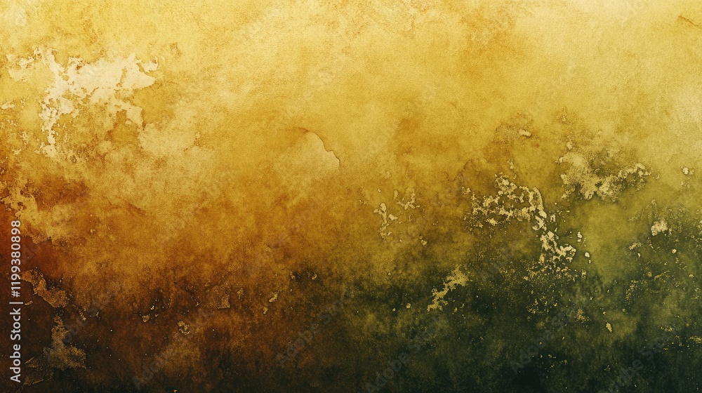 Aufkleber textured watercolor background in warm yellow and green tones with gradients and empty copy space fo