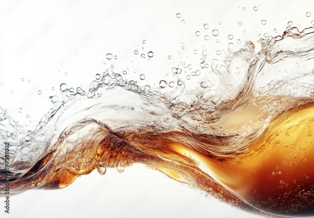 Poster dynamic splash of liquid cascade highlighting energy and movement with contrasting clear and dark br