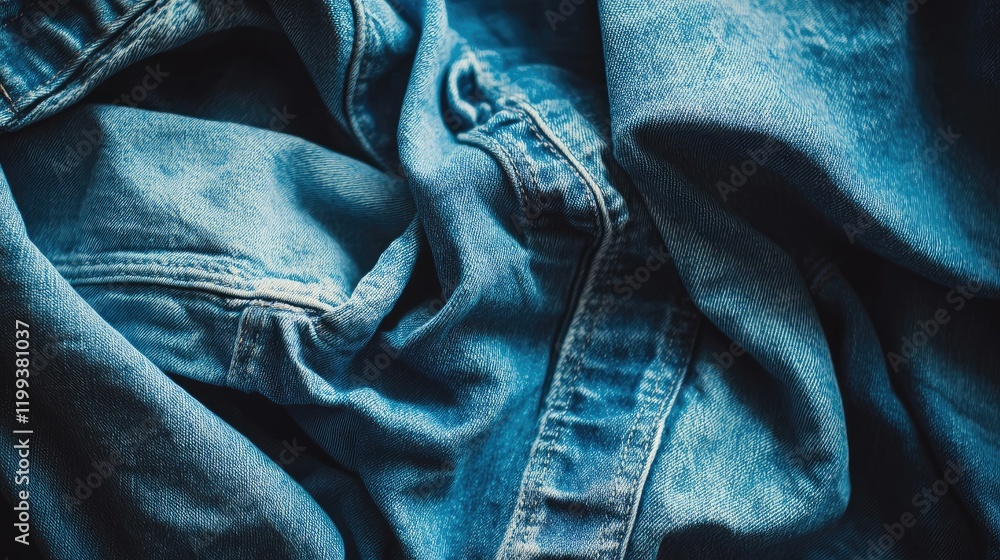 Poster detailed texture of worn denim fabric with empty space for text at the center