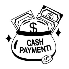 Cash payment sticker in glyph style 