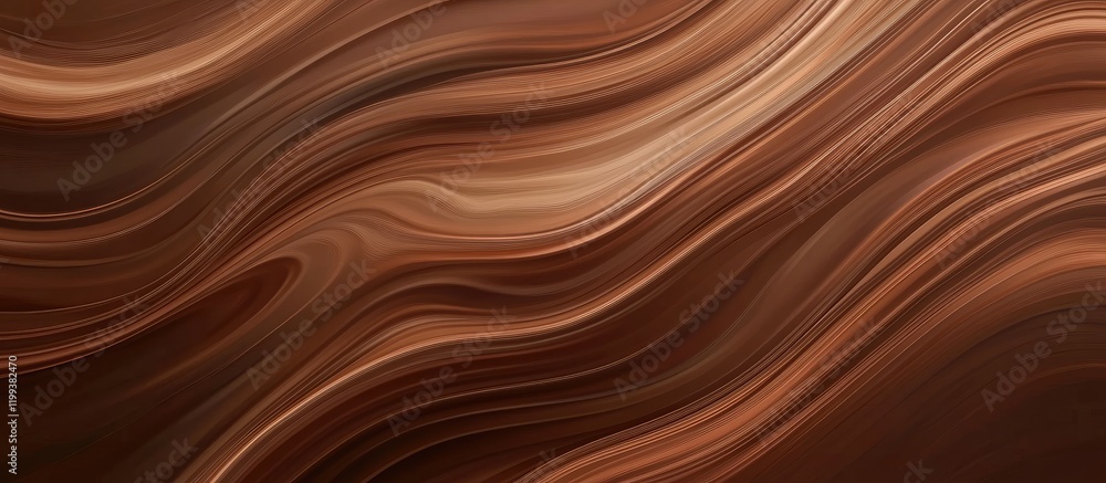 Poster luxurious chocolate swirl background in various shades of brown with glossy finish and space for tex