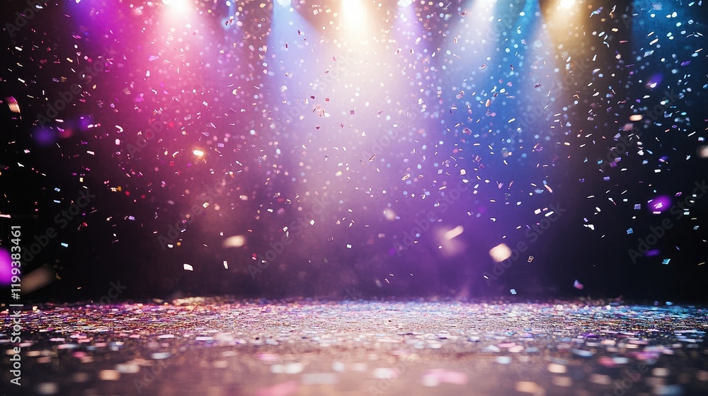 Aufkleber vibrant colorful stage backdrop with dynamic bright lights and falling confetti creating a festive a