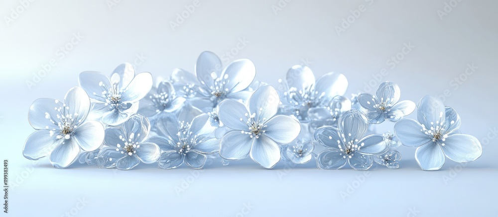 Poster delicate white summer flower clusters elegantly arranged on a soft light gray background offering am