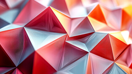 Fototapeta premium Abstract Geometric Polygonal Background: Vibrant Red, Orange, and White 3D Render