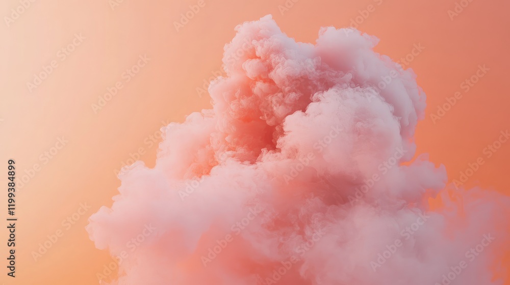 Poster delicate pink and peach smoke plume against a soft gradient background with ample empty space for cr