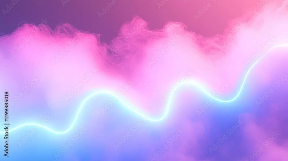 Poster vibrant blue and pink neon smoke waves abstract background with soft gradient hues and empty space f