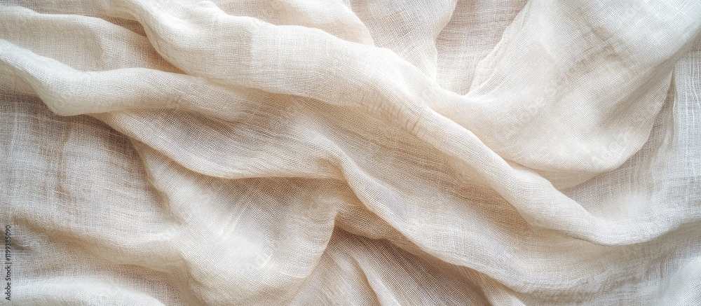 Poster soft beige woven textile background with flowing drapery and blank canvas for creative design elemen
