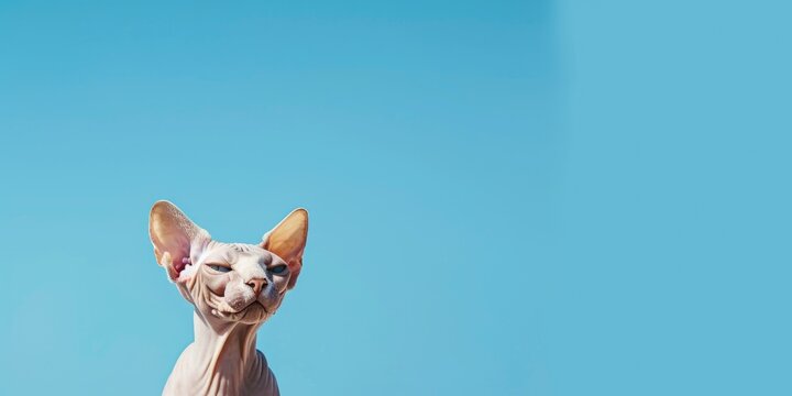 Sphynx cat looking at the camera with a curious expression. Rare and unique pet for animal lovers.