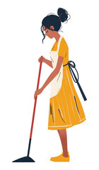 PNG Woman cleaning with mop illustration