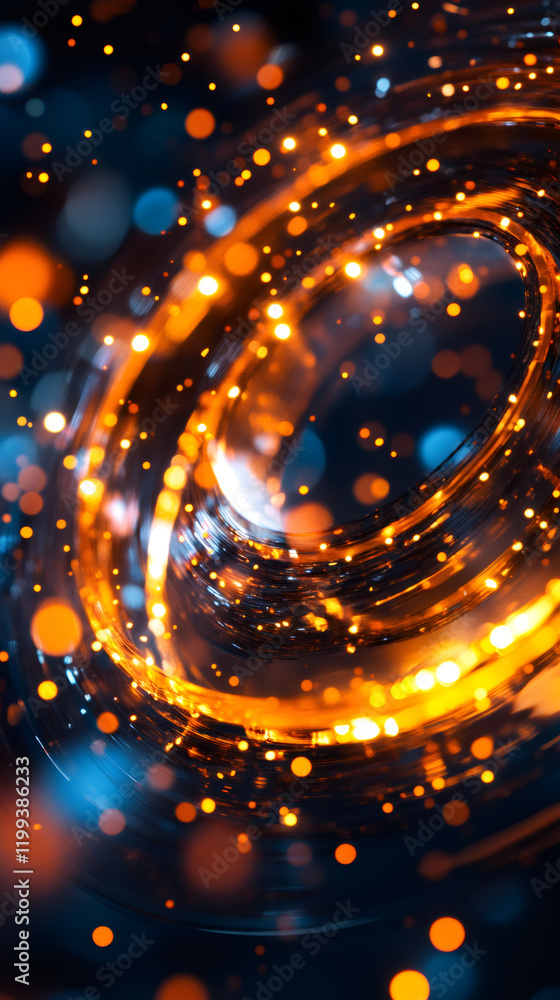 Aufkleber Abstract golden swirling vortex illuminating dark space with bokeh effect, creating a mesmerizing and dynamic visual