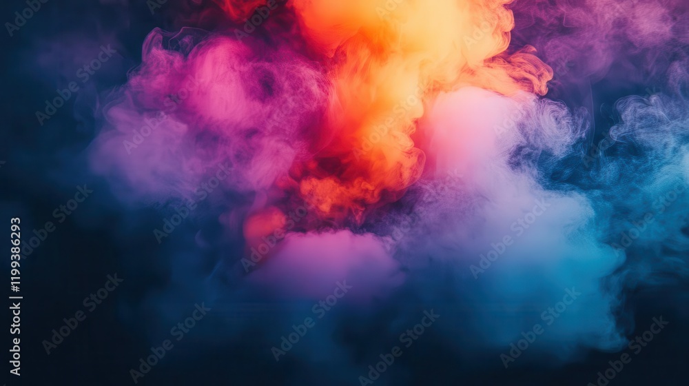 Poster a vibrant explosion of colorful smoke swirls against a dark background, creating an ethereal and dyn