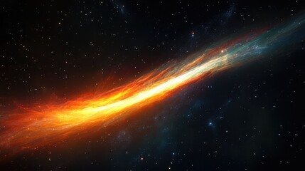 Vibrant Cosmic Background Featuring Fiery Orange and Blue Streaks with Starry Black Space Ideal for Text Placement in Astronomical Themes