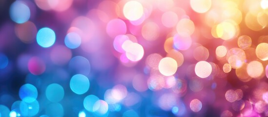 Fototapeta premium Vibrant Defocused Colorful LED Bulbs Bokeh Background in Blue Pink and Purple with Soft Glow and Space for Text for Energy Conservation Concept