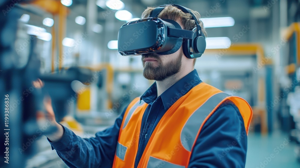 Poster a fabricator using a virtual reality headset to simulate different manufacturing scenarios allowing 