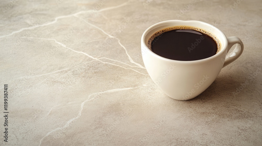 Poster handcrafted single origin filtered coffee in a white cup featuring a heart design, placed on a light