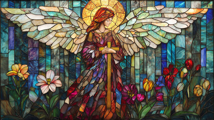 Easter Angel in Gothic Stained Glass Art