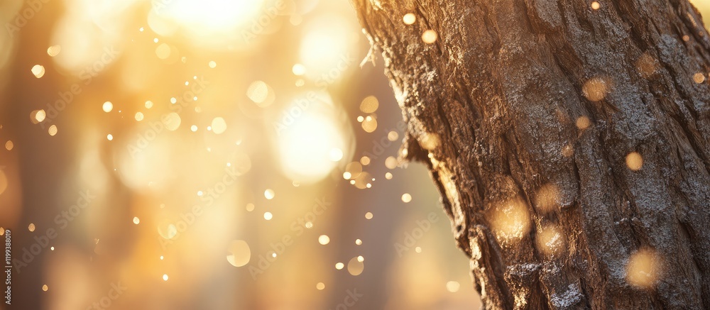 Poster defocused warm golden wood texture background with bokeh lights creating a soft natural atmosphere f