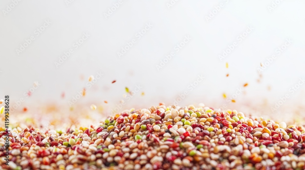 Poster vibrant assortment of sprouted grains in warm tones on a soft background with generous copy space fo