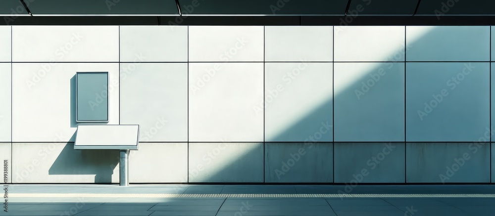 Aufkleber sleek modern monorail station interior with soft light and shadow on textured white walls and minima