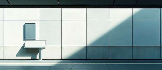 Sleek Modern Monorail Station Interior with Soft Light and Shadow on Textured White Walls and Minimalistic Design Elements for Visual Presentation