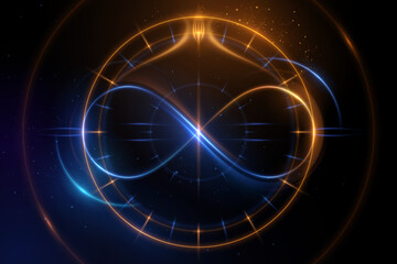 Blue and gold circle light effects with infinity sign