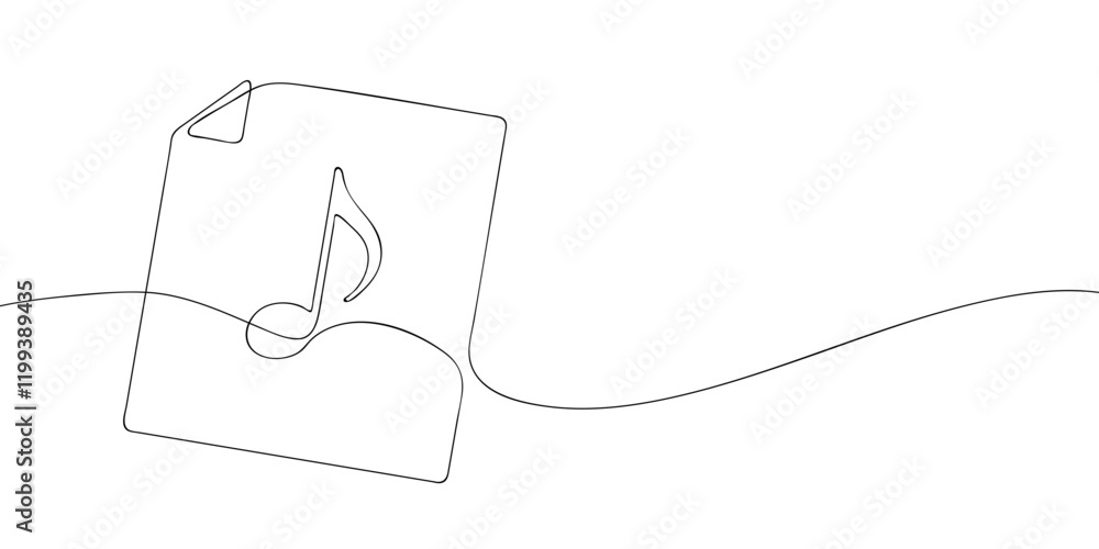 Poster a single line drawing of a file with note symbol. continuous line musical note icon. one line icon m