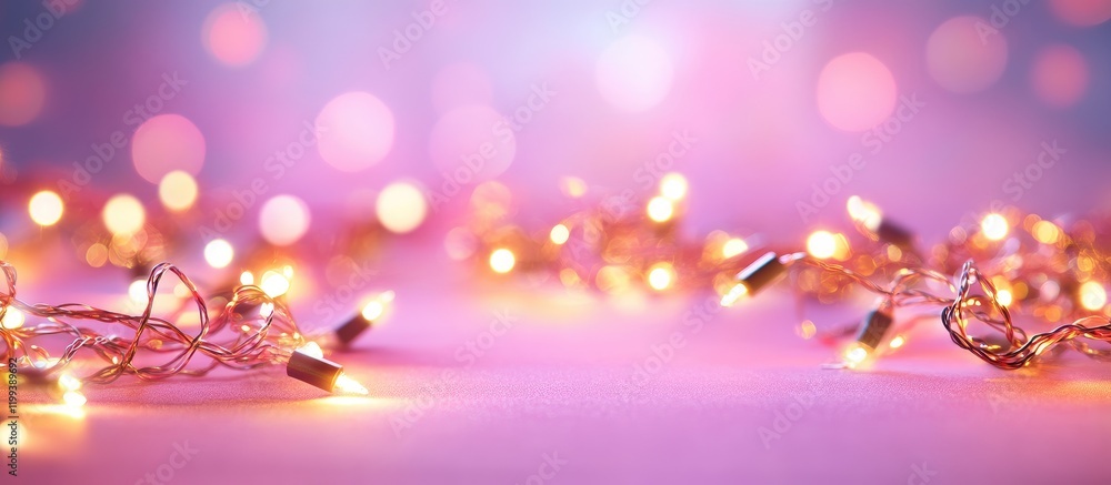 Poster defocused pink bokeh background with warm led christmas lights creating a celebration atmosphere and