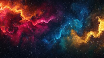 Colorful Abstract Nebula Space Art with Swirling Clouds and Scattered Stars Background