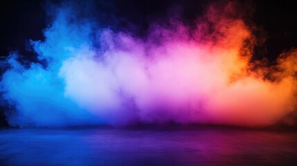 Obraz premium Vibrant Stage Lighting with Colorful Smoke in Blue Pink and Orange Hues Against Dark Background with Blank Space for Text