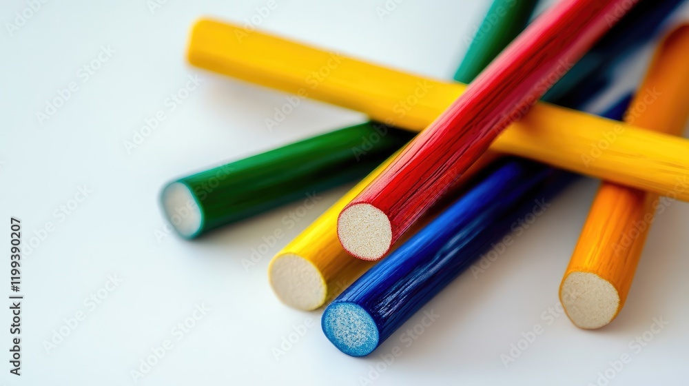 Poster colorful wooden sticks in a pickup sticks game displayed on a bright white surface with empty space 