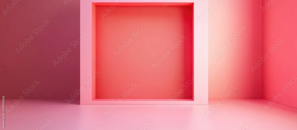 Poster contemporary multimedia art gallery exhibition featuring a vibrant pink empty space for text in a mi