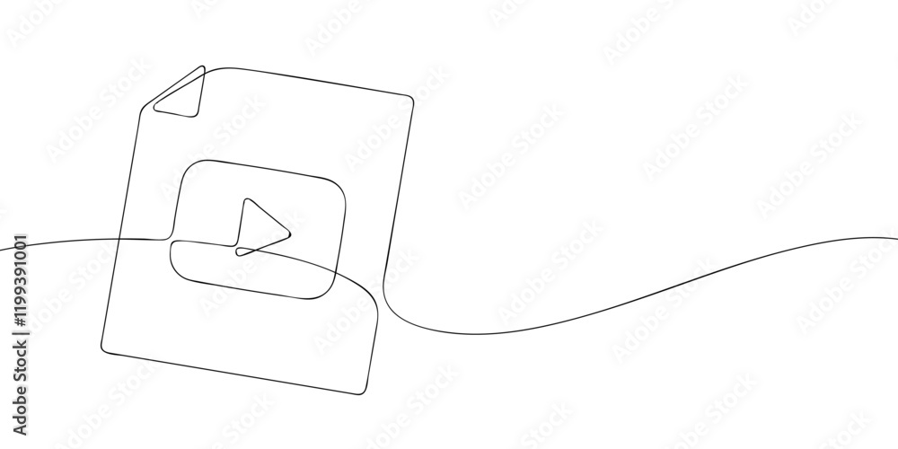 Poster a single line drawing of a video file. continuous line video player icon. one line icon mp4 file. ve
