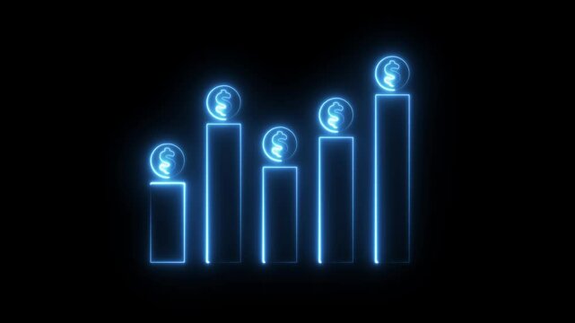Neon business graph chart with dollar icon animation Isolated on Black background
