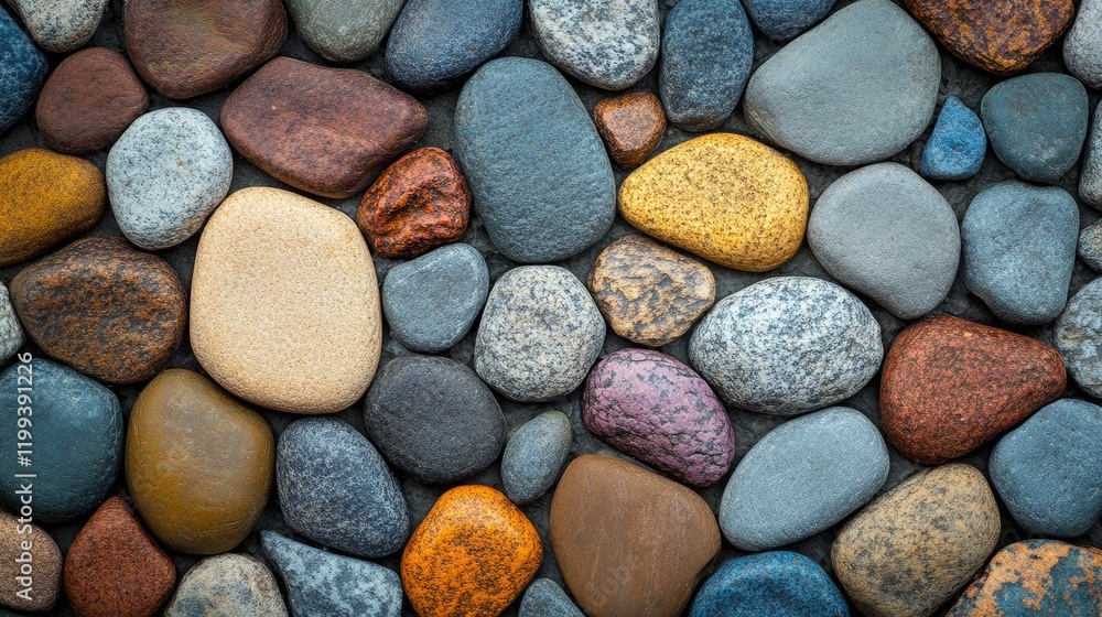 Poster colorful pebble stone texture background in varied earth tones with empty space for text overlay on 