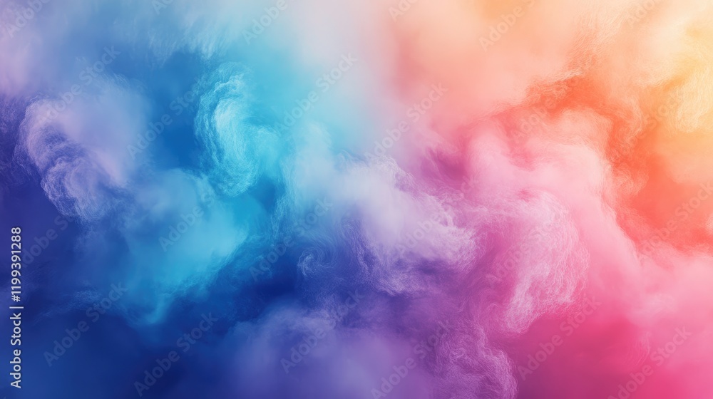 Poster vibrant gradient storm clouds in shades of blue, pink, and orange swirling in the sky, creating a so