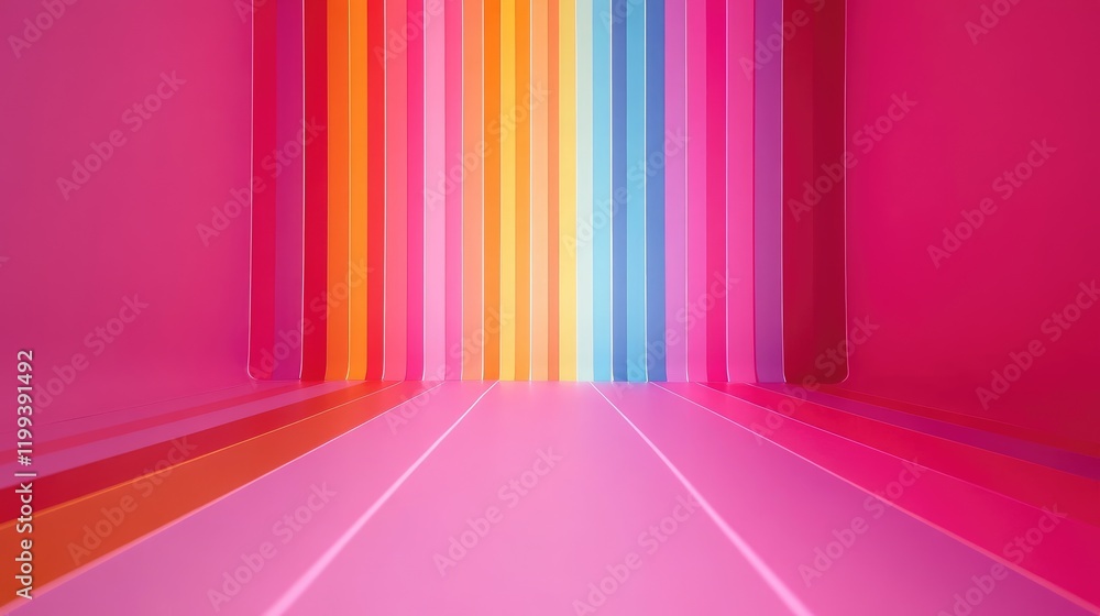 Poster vibrant colorful stripes on soft pink background creating unified space for text with radiant hues f