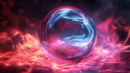 A glowing orb surrounded by vibrant, swirling colors, creating a mystical and ethereal atmosphere.