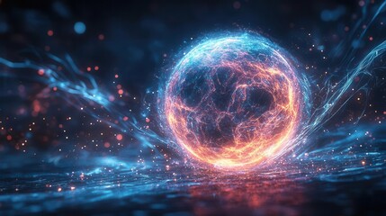 A glowing, ethereal sphere radiates vibrant colors amidst a cosmic backdrop, evoking a sense of wonder and energy in a digital universe.
