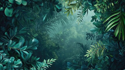Obraz premium Lush Green Eucalyptus Forest Canopy with Vibrant Leafy Foliage and Serene Foggy Background Ideal for Nature-Themed Template or Text Overlay
