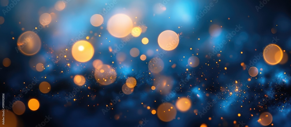 Poster defocused blue sky bokeh background with golden and orange light orbs creating a dreamy atmosphere i