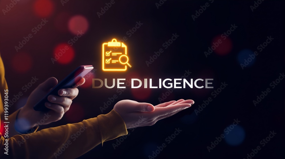 Poster visualizing due diligence: a business concept with checklist icon and modern design