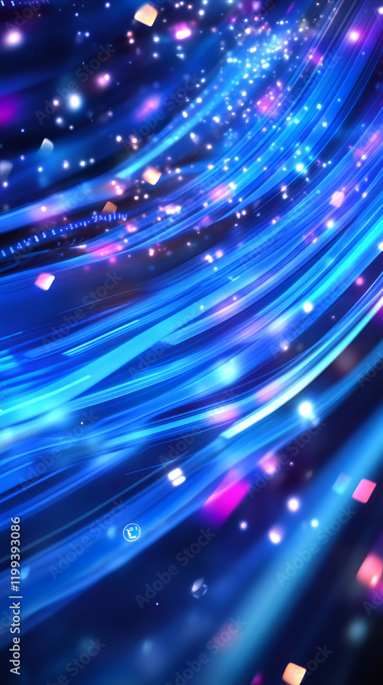Leinwandbilder Swirling blue and purple glowing lines and particles create a dynamic and futuristic digital space, perfect for technology or science-related projects