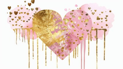 Watercolor pink and gold heart