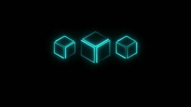 Glowing looping pentagonal neon square frame animation Isolated on Black Background