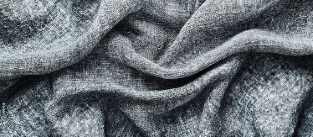 Poster soft gray cotton fabric texture with delicate shadows and tactile details in high angle view ideal f